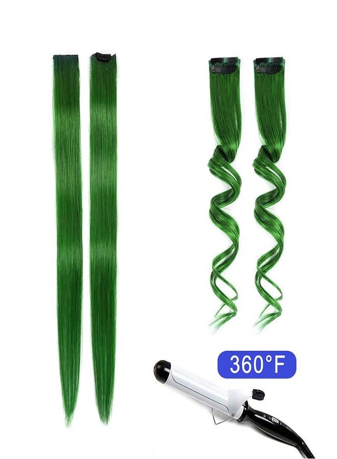 وينسكاي وصلات شعر وينسكي الخضراء بمشابك، شعر بشري طبيعي 100% - وصلات شعر ملونة بمشابك، مناسبة لعيد الميلاد، 5 قطع/مجموعة (18 بوصة، أخضر) - Image 3